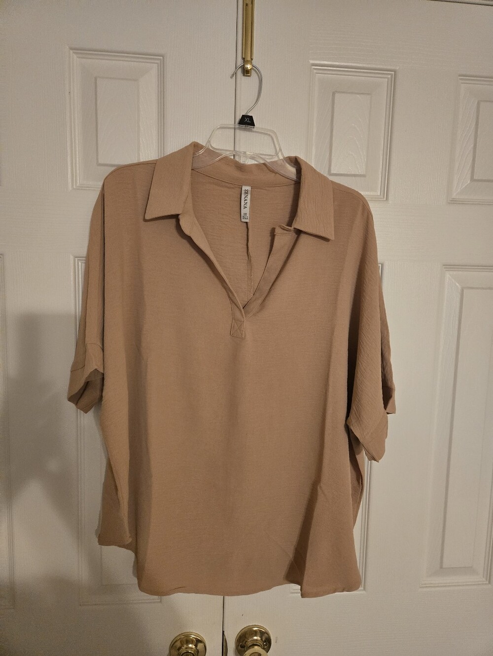 Zenana Casual Tan V Neck Polo Shirt